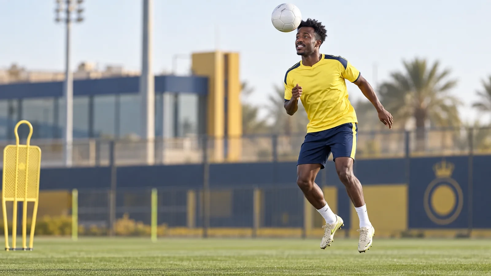 Awad Aman tập đánh đầu phá bóng trên sân tập Al Nassr