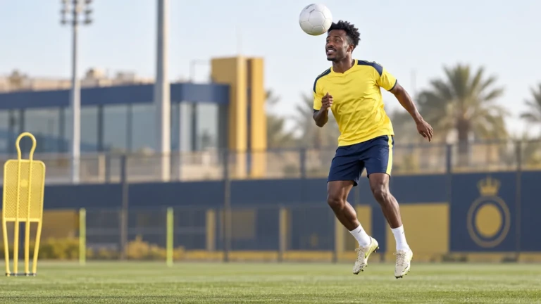 Awad Aman tập đánh đầu phá bóng trên sân tập Al Nassr