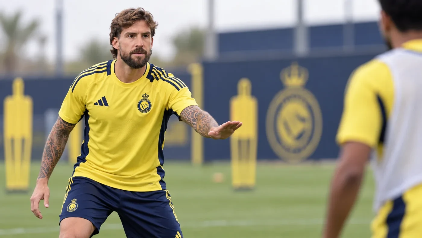 Iñigo Martínez ra hiệu giữ cự ly trong bài tập hàng thủ Al Nassr