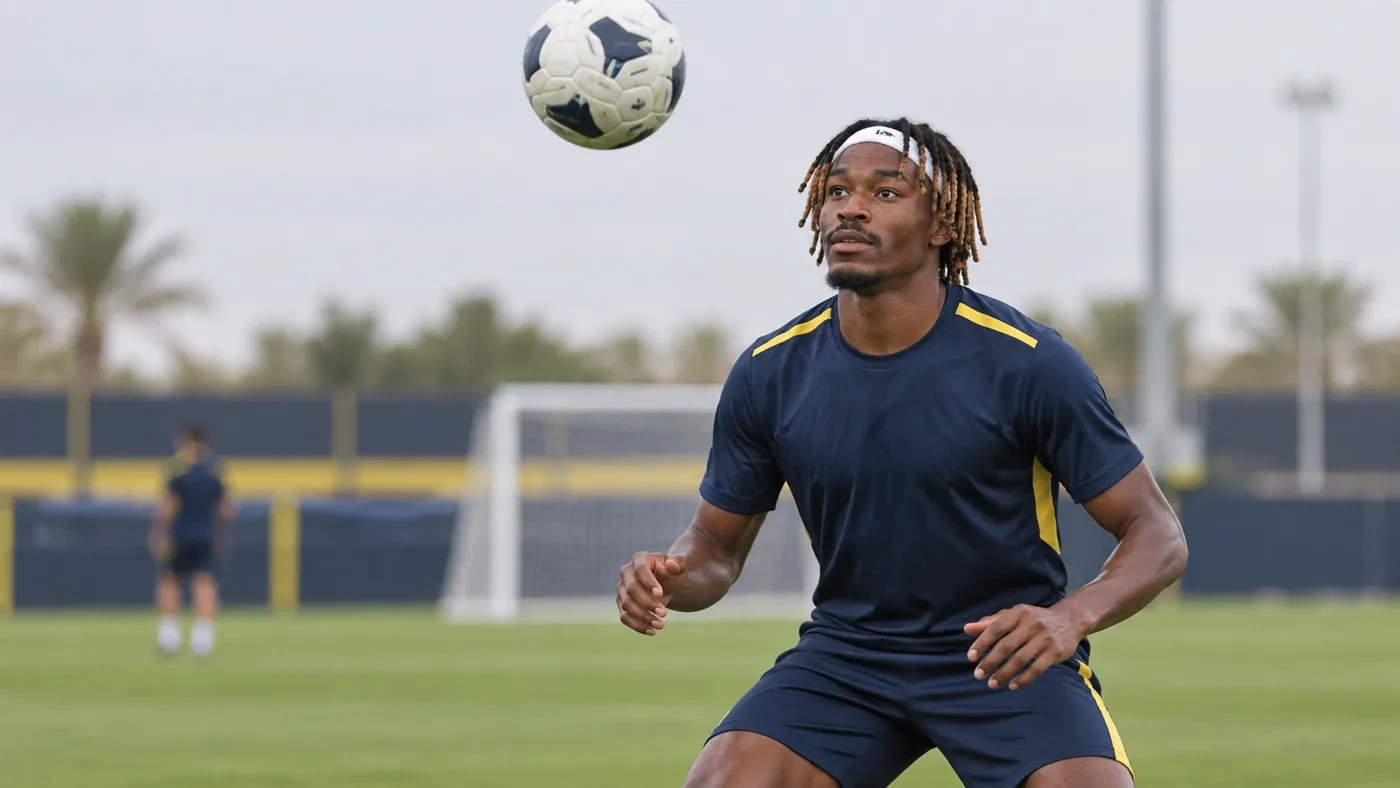 Mohamed Simakan theo dõi bóng trong bài tập không chiến của Al Nassr