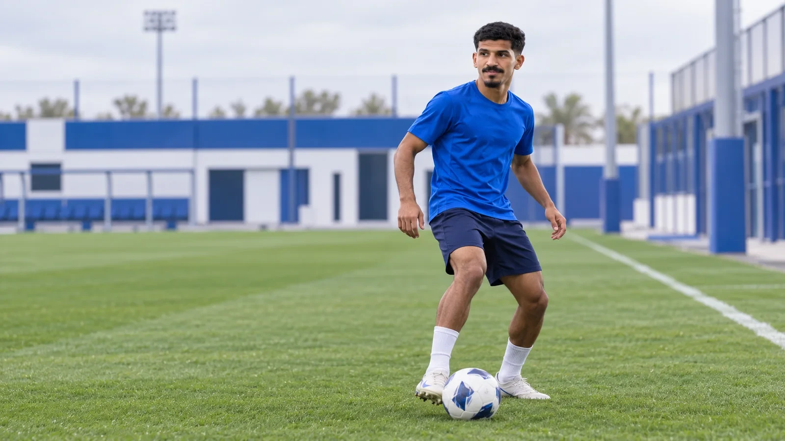 Mohammed Mahzari nhận bóng và quan sát ở hành lang phải Al Hilal