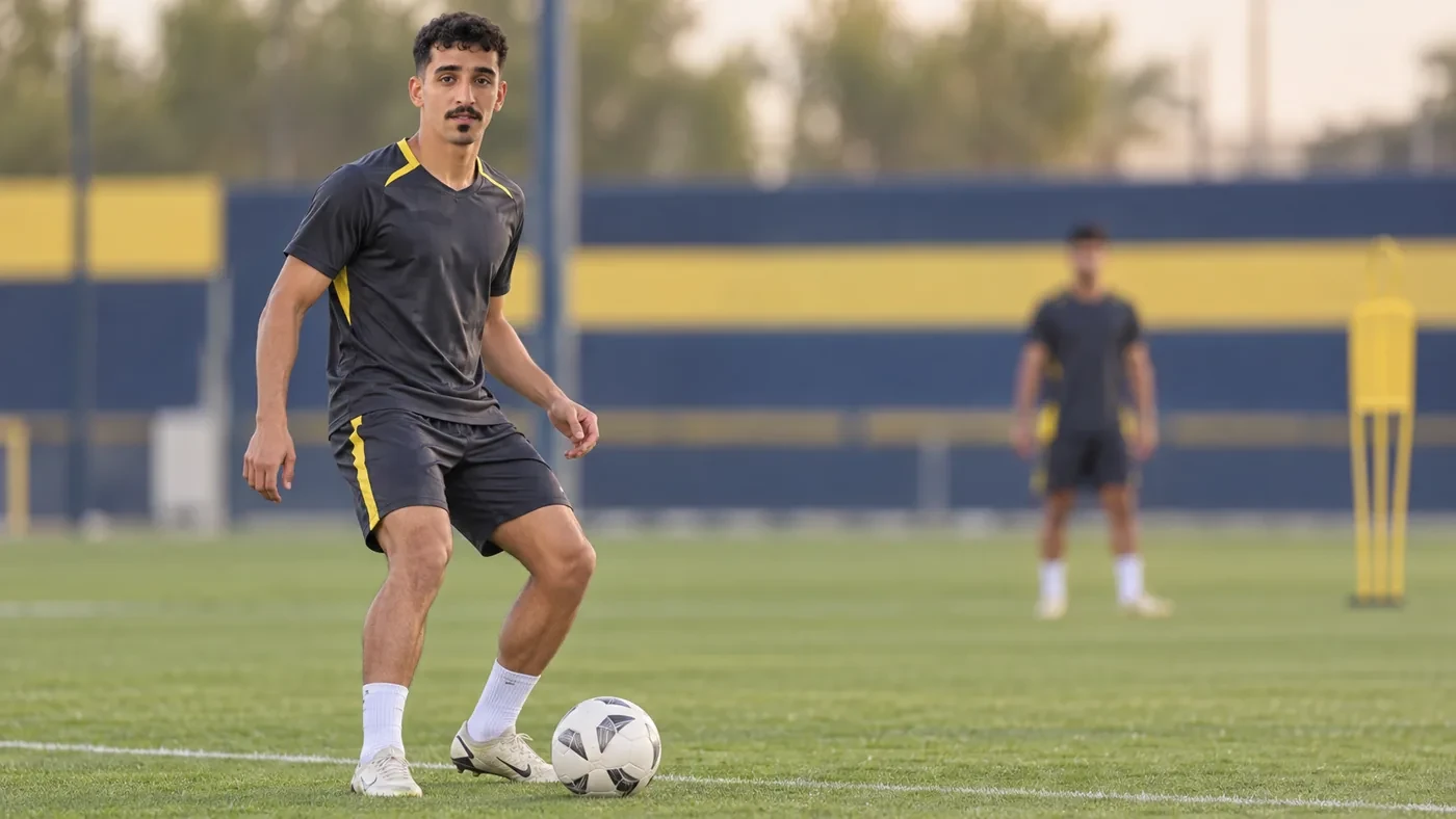 Nader Al-Sharari tập nhận và chuyền bóng từ tuyến dưới