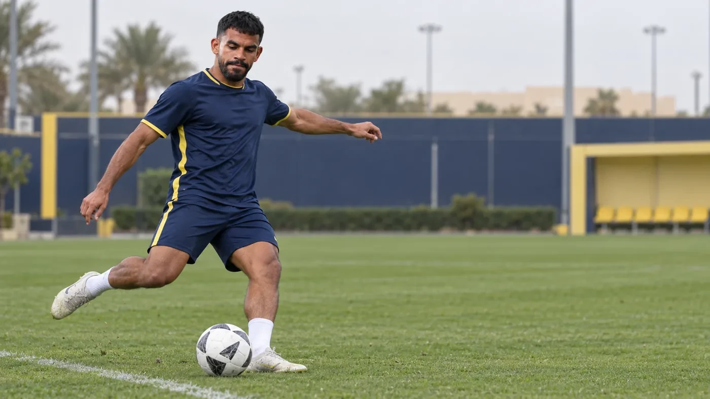 Saad Al Nasser thực hiện bài tập tạt bóng thấp từ hành lang trái