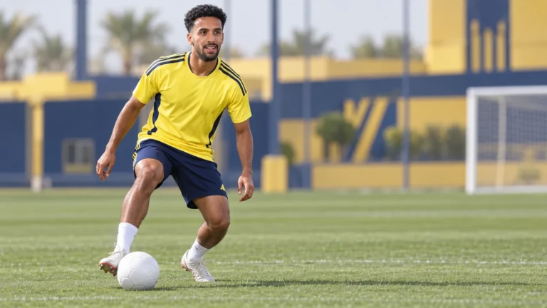 Salem Al-Najdi cắt đường chuyền trong bài tập Al Nassr