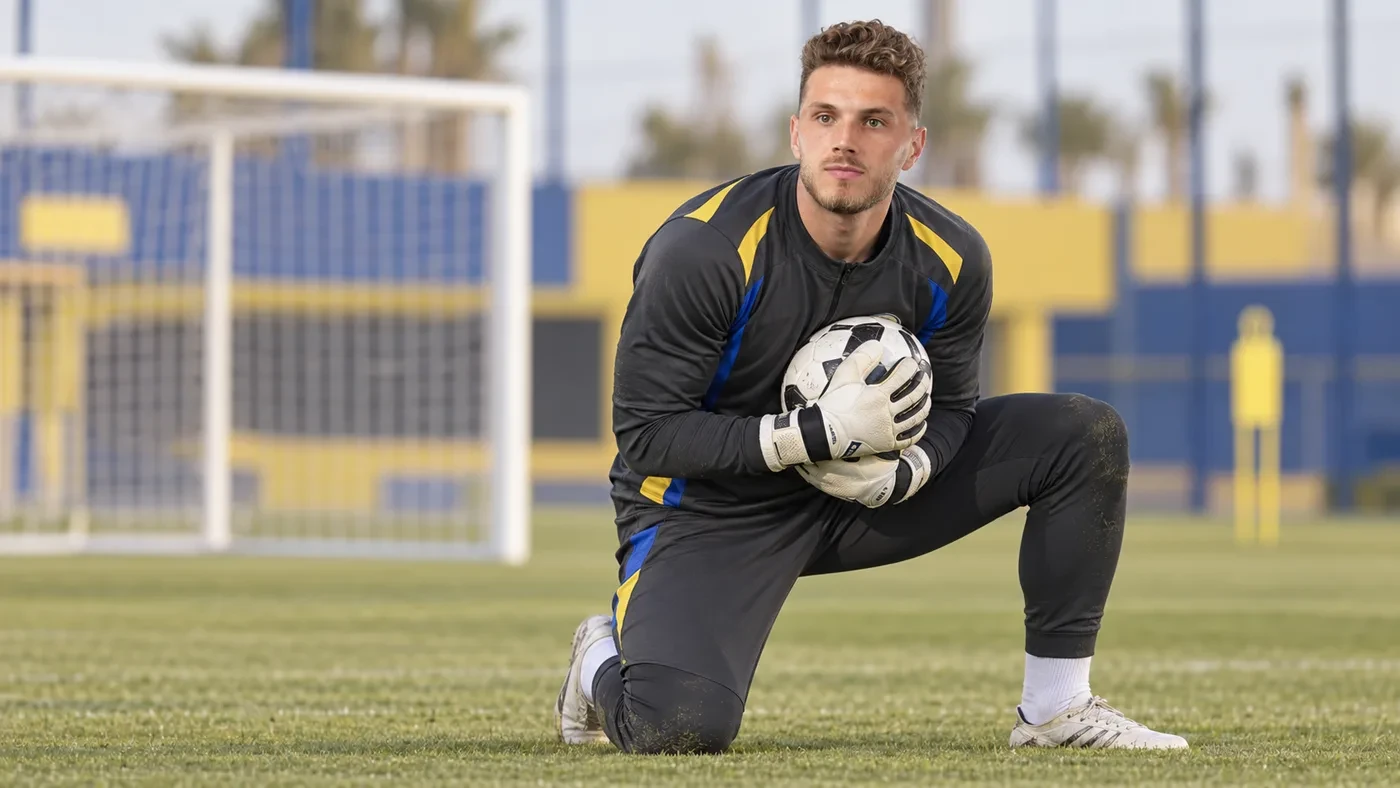 Bento bắt gọn bóng trong bài tập thủ môn trên sân tập Al Nassr