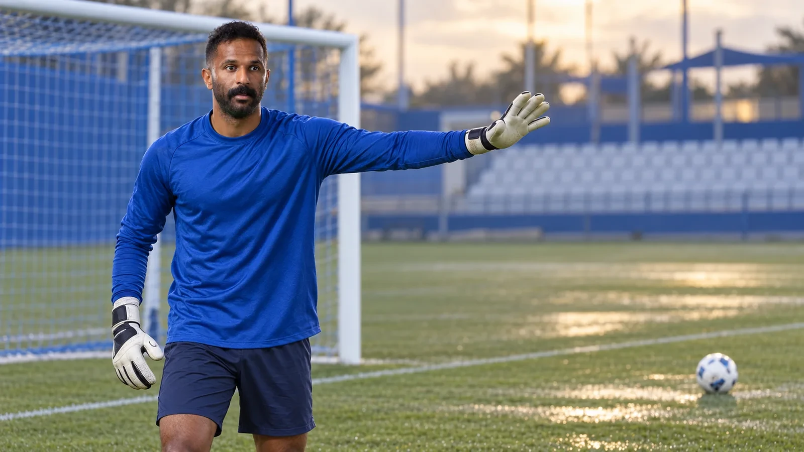 Mohammed Al-Owais ra hiệu chỉ huy trong buổi tập thủ môn Al Hilal