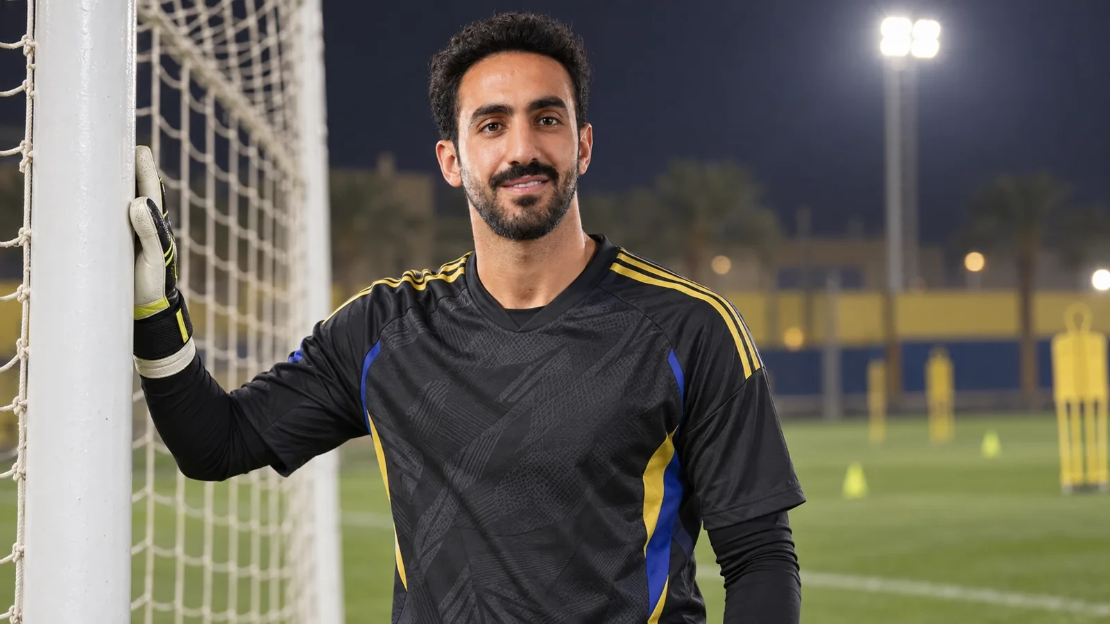 Nawaf Al-Aqidi bên khung thành trong buổi tập của Al Nassr