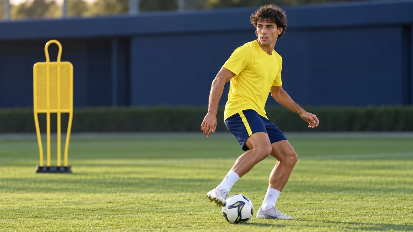 João Félix nhận bóng giữa hai tuyến trong buổi tập