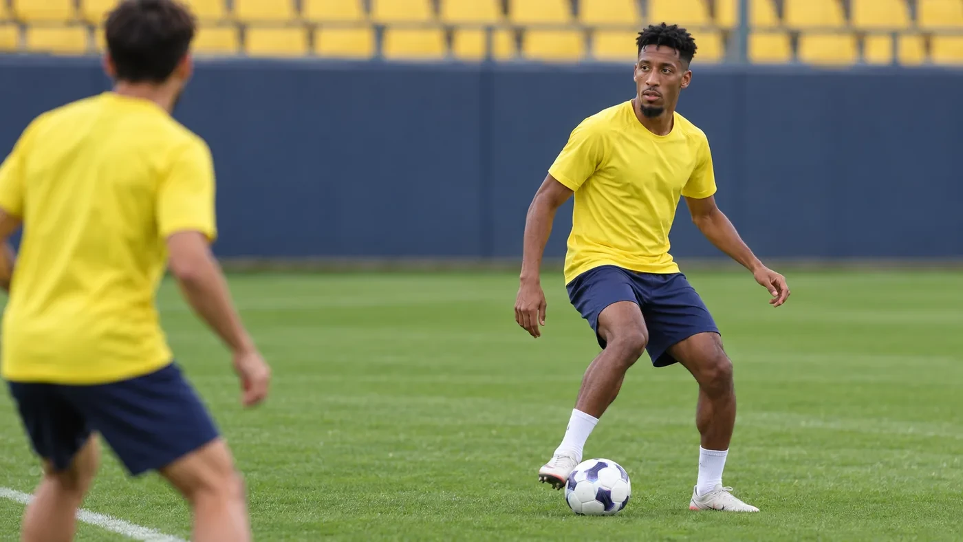Kingsley Coman nhận bóng với thân người mở ở biên trái