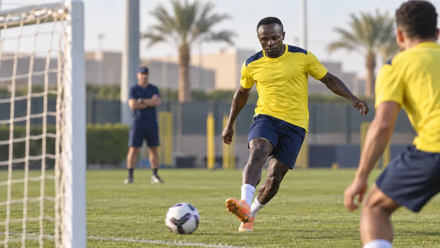 Sadio Mané tập dứt điểm từ đường căng ngang thấp