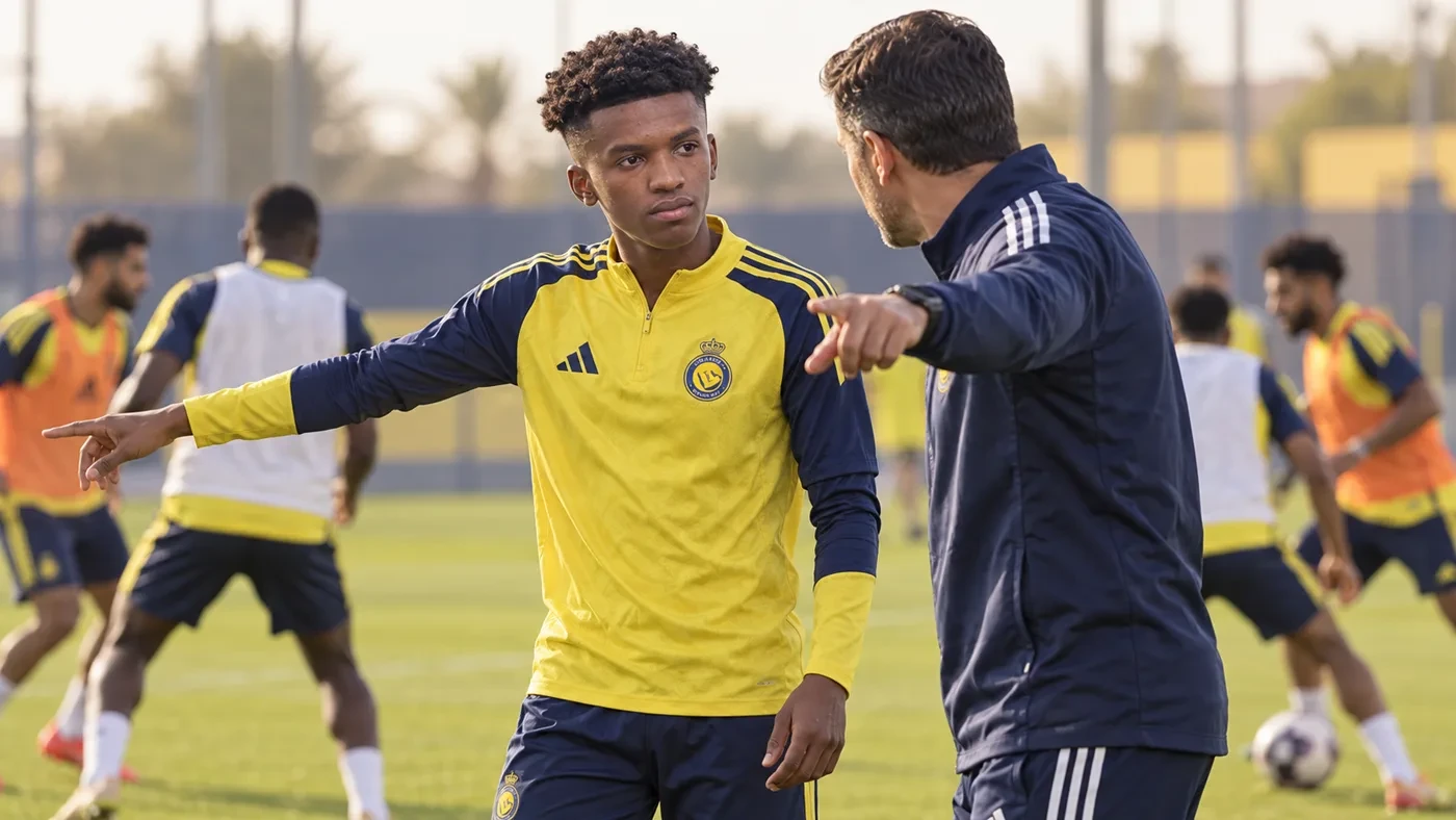 Rakan Al Ghamdi trao đổi chiến thuật với huấn luyện viên Al Nassr