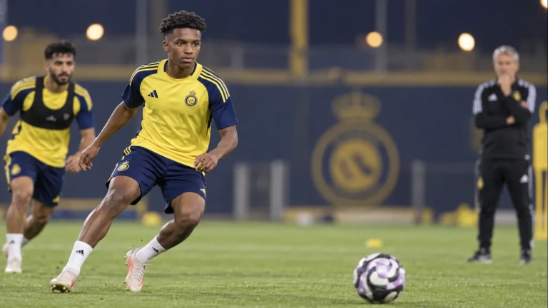 Rakan Al Ghamdi thoát người kèm để nhận bóng trong buổi tập Al Nassr
