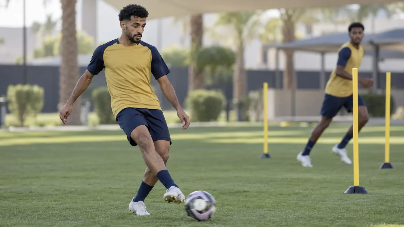 Sami Al-Najei thực hiện đường chuyền ngược trong bài tập Al Nassr